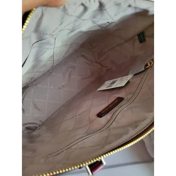 Michael Kors Charlotte Saffiano Leather Zip Tote Burgundy Wine NWT